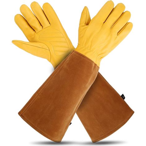 Gants de jardinage - 1Paris Large gants d'élagage de roses, gants de jardinage résistants aux épines et aux coupures, gants de jardinage en cuir pleine taille,L (1/5)