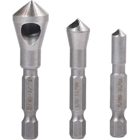 Fraise conique d'ébavurage Outil Lot de forets à tige hexagonale 1/10,2 cm à chanfreiner Outil de foret 5/162,6 cm 1/20,3 cm 3/40,6 cm (lot de 3) (1/5)