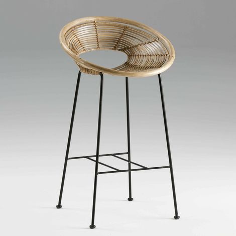 Tabouret de bar avileses - Bois clair, noir, beige
