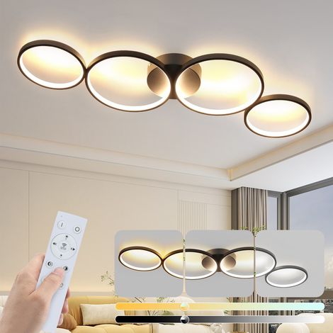 GBLY Deckenlampe LED Deckenleuchte Wohnzimmer: Dimmbar Wohnzimmerlampe 100cm 4-Ringen Modern Schlafzimmerlampe 56W Schwarz Deckenbeleuchtung mit Fernbedienung Design für Schlafzimmer Büro Küche