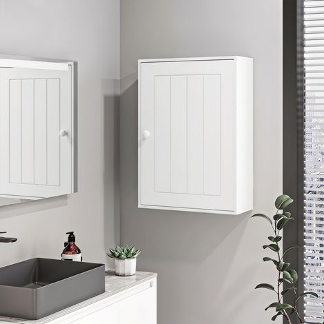 Armoire murale de salle de bain avec porte à fermeture douce et étagère réglable pour cuisine/buanderie, 30 x 14 x 50 cm, blanche (1/5)