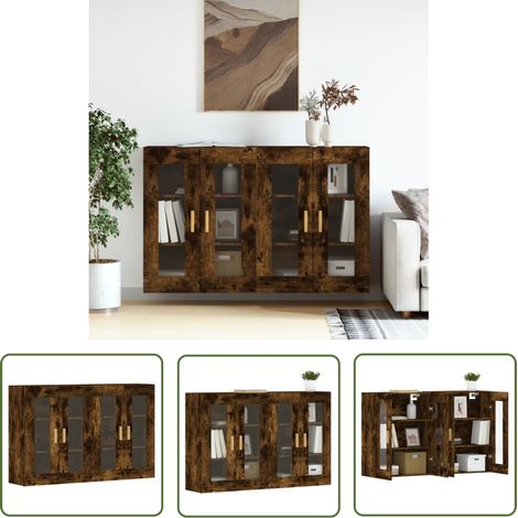 The Living Store Armoires murales 2 pcs chêne fumé bois d'ingénierie - Armoire Murale - Meuble De Rangement - Buffet - Étagère Murale - Décoration Intérieure (1/5)