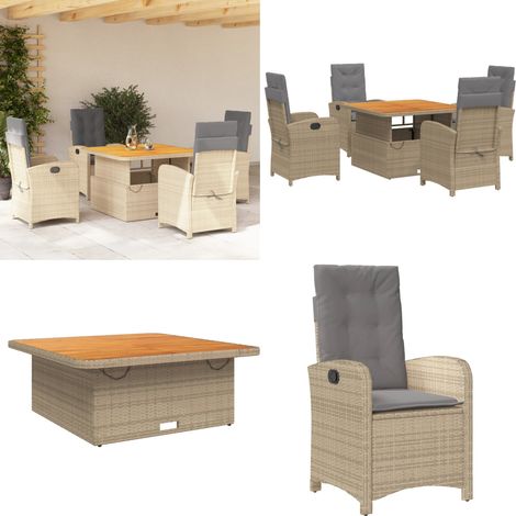Ensemble à manger de jardin avec coussins 5pcs Beige poly rotin - Chaise de jardin - Table de jardin (1/5)