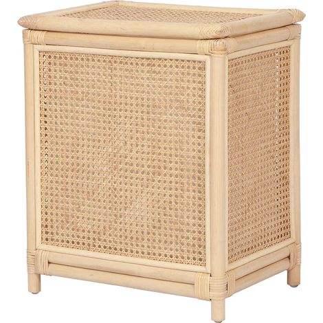 Cesto portabiancheria in vimini finitura cannettata con coperchio - L. 45 x P. 33 x H. 56 cm - Naturale - CALYMA (1/5)