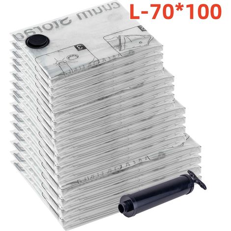 Sacs de compression sous vide 70 x 100 cm - Lot de 10 avec valve noire et pompe manuelle, sacs de rangement transparents en PA+PE pour vêtements et literie-AquaForge (1/4)