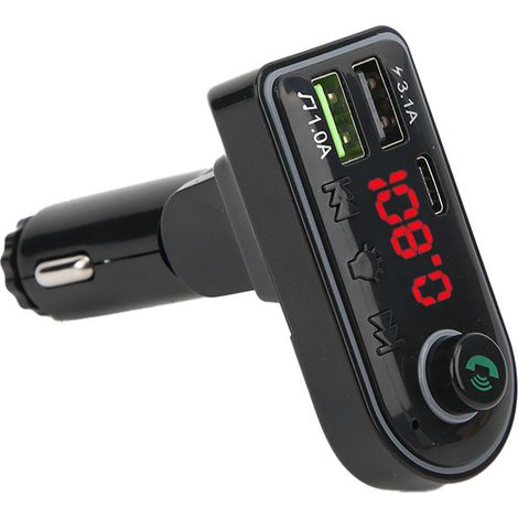 Transmetteur FM Bluetooth 5.0 MP3 avec écran numérique, éclairage d'ambiance multicolore intérieur, appel mains libres, autoradio sans fil. (1/5)