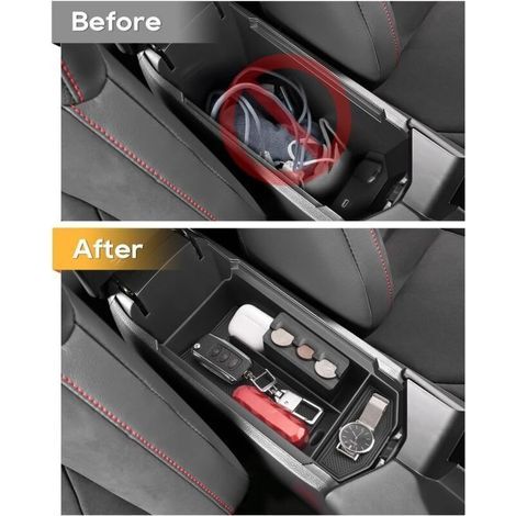 Compatible avec Toyota C-HR II Hybrid PHEV 2024 2025 2026 - Boîte de rangement pour console centrale CHR AX20 - Plateau d'accoudoir central - Boîte à gants - Noir (1/4)