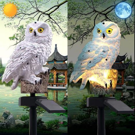 Éclairage solaire hibou, jardin décoratif résine mignon animal terre lumière, sans fil crépuscule à l'aube LED lumière imperméable à l'eau. (1/5)