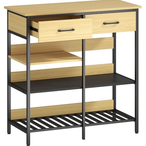 Credenza da cucina con 2 cassetti e 3 ripiani aperti 90 x 40 x 91 cm legno naturale HOMVRA (1/5)