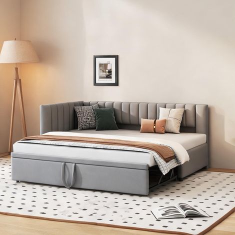 Cadre de lit coloris gris en upholstered 208 x 97,5 x 75 cm (1/5)