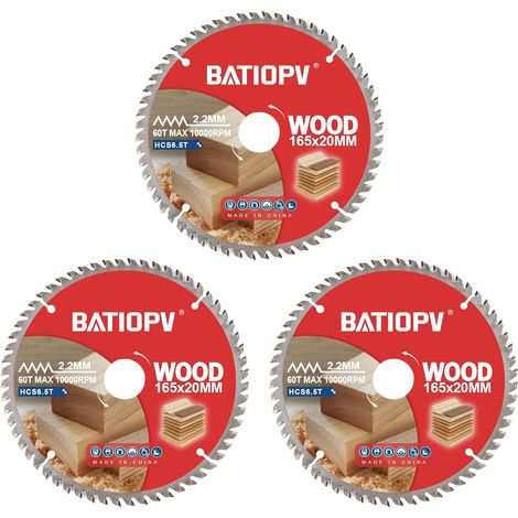 Circular Saw Blade 165 x 20 mm (60 Teeth) 3 Pieces for Wood, Particleboard, Plywood, Hardwood etc. Compatible with (1/5)