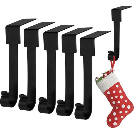 (noir) Lot de 6 supports de chaussettes de Noël antidérapants en métal pour cheminée, cheminée, cheminée, décoration de fête de Noël (1/5)