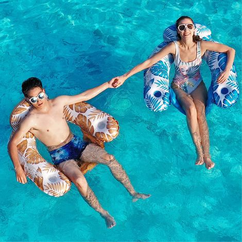 Fauteuil Gonflable Piscine 2 Places 150x90cm, Canapé Flottant avec Dossier et Accoudoirs, Matelas Piscine Tropical pour Adultes, Relaxation Été Jardin et Vacances (1/5)