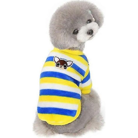 Weiche, warme Fleece-Haustierkleidung, niedlicher Streifenmantel, kleines bis mittelgroßes Hunde- und Katzenhemd, Jacke, Teddy-Teddy-Winteroutfit für Französische Bulldoggen und Chihuahuas, Größe 15 (1/4)