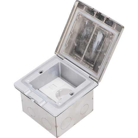 Prise de sol encastrable norme européenne, boîtier rabattable étanche, socle mural dissimulé pour réseau, 250V AC, argenté (réf. fournisseur : standard UE + RJ45) (1/5)