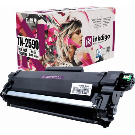 Toner Inkdigo TN2590 compatible avec les imprimantes Brother HL-L2442DW et DCP-L2622DW, certifié TÜV. (1/5)