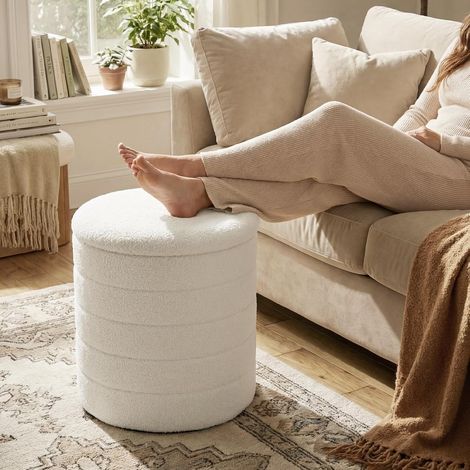 WOLTU Pouf Contenitore con Coperchio Reversibile e Removibile Portaoggetti Cuscini Coperte, Bianco (1/5)