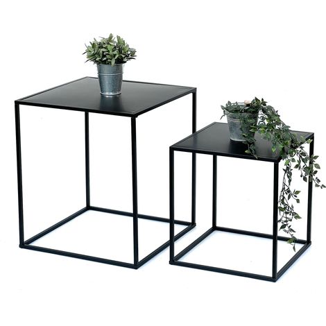 DanDiBo Couchtisch Schwarz Metall 2er Set Beistelltisch Wohnzimmer 96252 Tisch Beistelltisch 52 cm und 42 cm Sofatisch Küchentisch Modern (1/5)