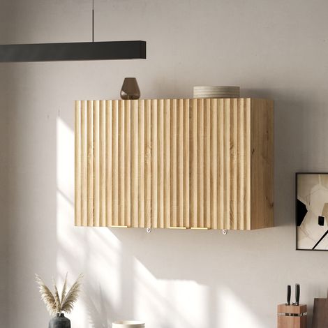 Meuble de cuisine haut avec 3 portes - 90 x 29 x 60 cm placard mural suspendu pour salle de bain et salon en mdf style moderne - naturel (1/5)