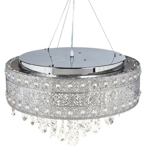 Lampadario a sospensione in ferro con cristalli finitura cromo illuminazione argento Barbeira