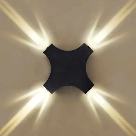 Applique Murale LED - 4 W - IP65 Étanche - Design Croix Noir - Pour Extérieur Jardin Terrasse et Intérieur Salon Chambre Couloir - 1 Pièce (1/5)