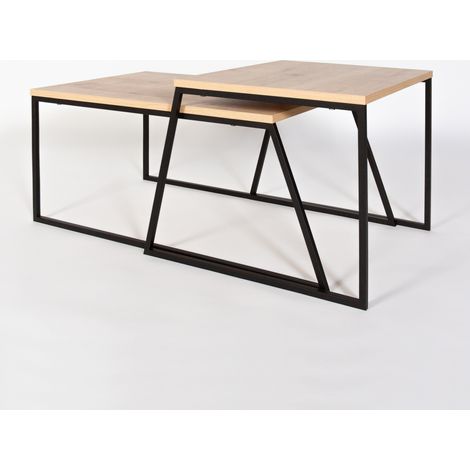 Ensemble 2 tables basses gigognes naturel et noir Valdis (1/5)