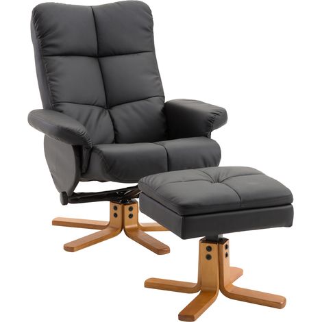 Poltrona relax girevole 360° in PU nero con poggiapiedi e struttura in legno 80 x 86 x 99 cm (1/5)