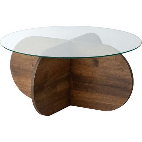 Table basse ronde en verre et bois massif LUMINIX (1/5)