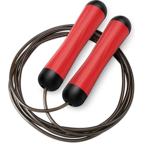Corde à sauter de fitness pour adultes, corde lestée de 5 mm d'épaisseur pour la vitesse, corde à sauter réglable anti-nœuds + corde en acier, pour enfants et adultes. (1/5)