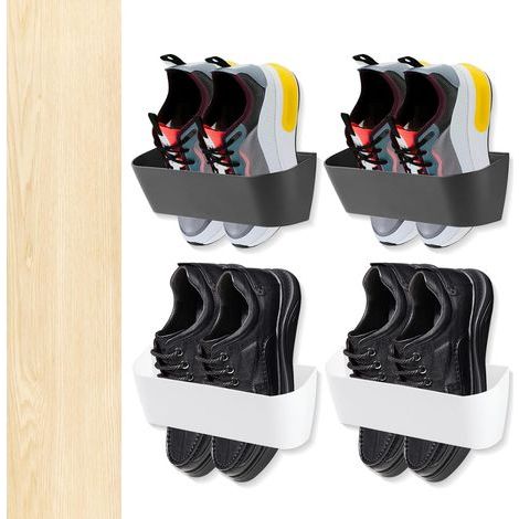 4er-Pack Schuhhalter zur Wandmontage für Wohnmobile. Selbstklebende Schuhregale, geeignet für die Installation in Wohnwagen, Türen und Schränken (Schwarz – Weiß)