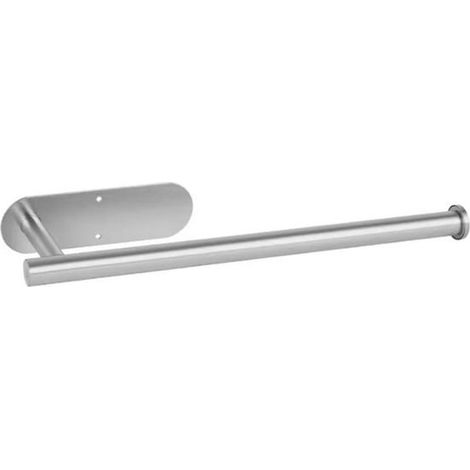 Porte-rouleau de cuisine en acier inoxydable, adapté à une fixation murale, sans clous ni perçage, auto-adhésif, pour la cuisine et les toilettes (argenté, ovale, long). (1/5)