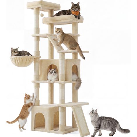 Arbre à Chat Haut 184,5 cm, Tour de Jeux Robuste, Multi-Niveaux (1/5)