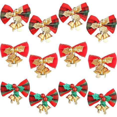 Juego de 12 lazos, campanas, lino, vintage, árbol de Navidad, regalo (1/5)