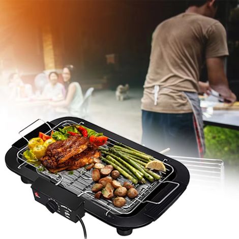 Barbecue électrique inox de table, contrôle 6 températures, cuisson polyvalente, pour intérieur, extérieur, camping et fêtes familiales (1/5)