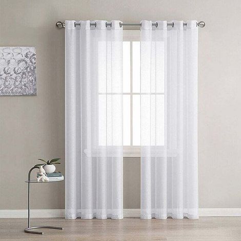 Ensemble de 2 rideaux blancs, voilages à œillets solides pour la décoration du salon/de la chambre, 137 cm x 241 cm (1/5)