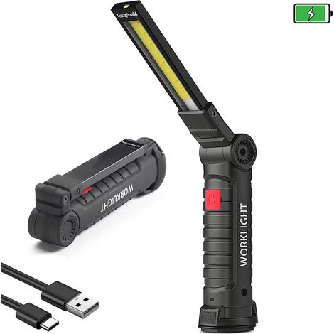 Lampara Linterna de Taller LED recargable USB con rotación 360°, Iman y 5 modos de luz 1500 mAh, 500 Lm (1/5)