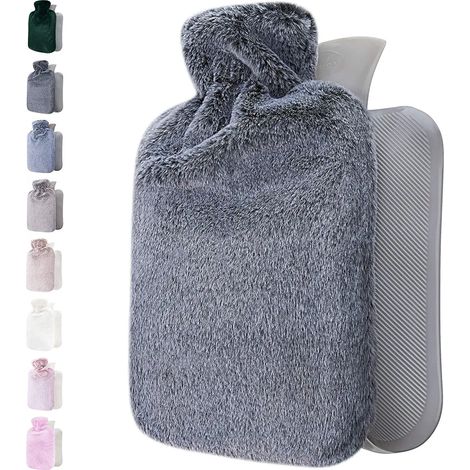 Bouteille d'eau chaude avec housse en caoutchouc naturel - 1,8 litre grande bouteille d'eau chaude, douce et moelleuse (1/5)
