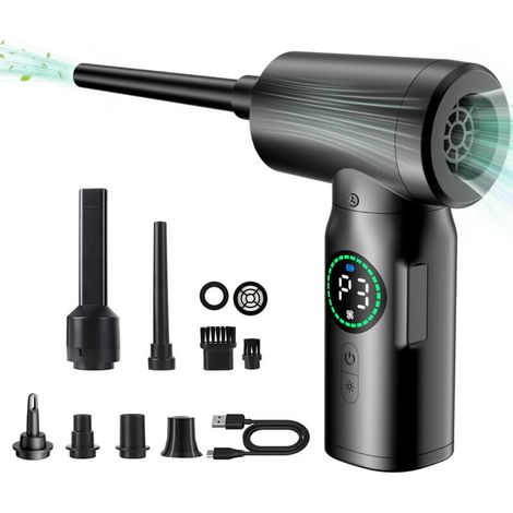 Souffleur d'air comprimé 100000 tr/min, dépoussiérant électrique puissant, 3 vitesses, batterie 7500 mAh. Pour clavier, souris PC, voiture, canapé, maison, animaux. (1/4)