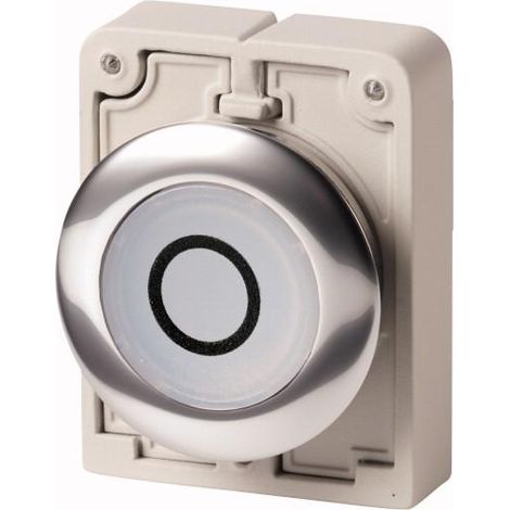 Bouton poussoir lumineux 30mm flush à accrochage blanc avec inscription EATON M30C-FDRL-W-X0
