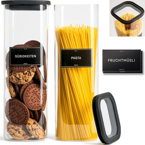 Lot de 2 bocaux de conservation carrés avec couvercle en verre 2400 ml – Bocaux de conservation en verre hermétiques et anti-mites – Bocaux de rangement de cuisine pour aliments, pâtes, farine (1/5)