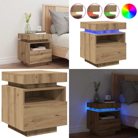 vidaXL Nachttisch mit LED-Leuchten Artisan-Eiche 40x39x48,5 cm (1/5)