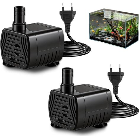 Lot de 2 mini pompes submersibles 3 W 200 l/h - 220 V - Silencieuses - Pour aquarium, jeux d'eau, bassin à poissons, fontaine d'étang, hydroponique, débit d'eau réglable, câble de 1,8 m, prise (1/5)