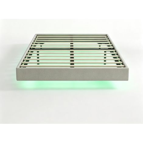 Letto matrimoniale 140x190 cm con LED RGB, rivestimento effetto lino beige, rete inclusa (1/5)