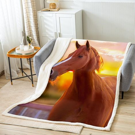 Couverture Imprimé Cheval Couverture en Flanelle Cheval Au Galop Parure De Lit pour Enfants Garçons Filles 150x200cm Animaux De La Ferme Sherpa (1/5)
