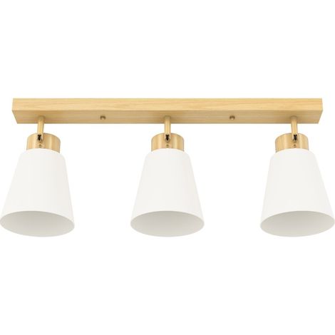LED-Deckenleuchte 40 W aus Naturholz mit 3 E27-Fassungen und schwenkbaren Glasschirmen (1/4)