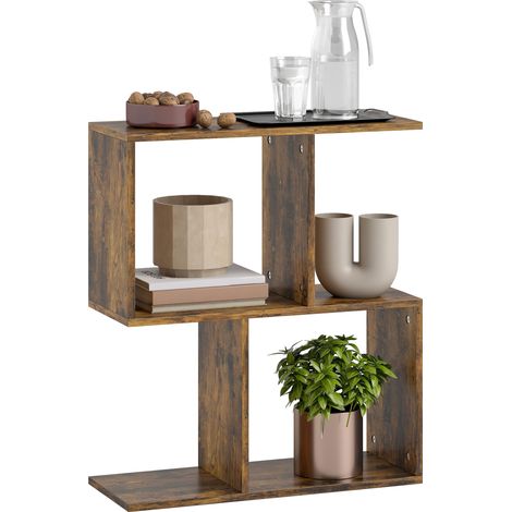 Rustic Brown Narrow End Table with Storage Shelves,3-Tier S-Shaped Design,Ideal for Small Spaces,50Wx19.5Dx58H cm