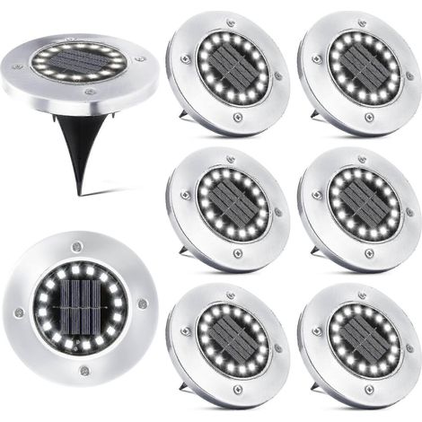 16 lampes solaires LED pour usage extérieur – 8 projecteurs solaires étanches pour allées, terrasses, jardins et pelouses (1/4)