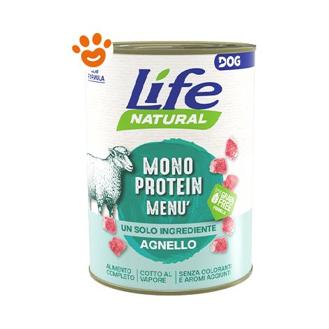 Life Dog Natural Monoprotein Menù Agnello  - Life Dog Natural Monoprotein Menù Agnello - Lattina Da 400 Gr