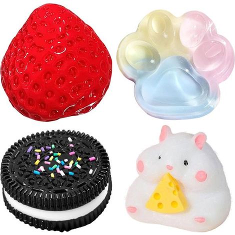 Ensemble de 4 jouets anti-stress Taba Squishy : fraise, hamster, patte de chat, hamster et Oreo. Jouet Fufu Squishy Squishe Toy Squishies pour soulager le stress ROG (1/5)