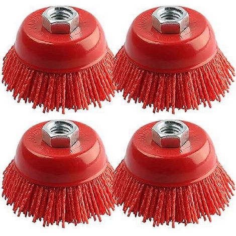 Ensemble de 4 brosses à meuler en nylon, brosse métallique de 3 pouces, compatible avec les meuleuses d'angle, brosse métallique en nylon à tige filetée de 5/8 pouce - 11, compatible avec les meuleuse (1/5)